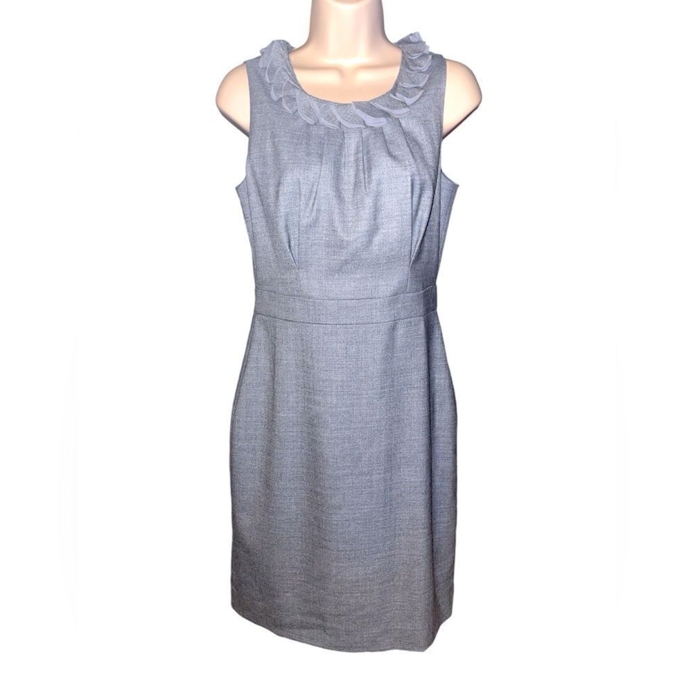 J Crew Womens Size 4 Suiting Leigh Ruffle Neck Gray Sheath Wool Blend Work Dress